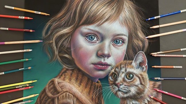 Corso di Disegno iperrealista con pastelli colorati: Bambina con Gatto